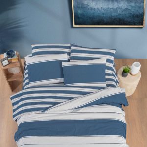 סט מצעים יחיד 100% כותנה -פסים כחול