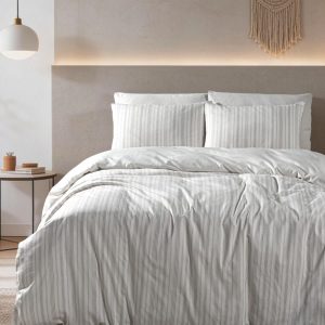 מצעי גברדין Natural Wash יוקרתיים - פסים אפור