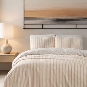 מצעי גברדין Natural Wash יוקרתיים - פסים שמנת