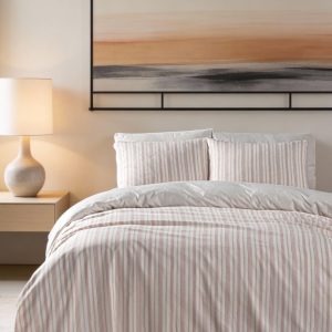 מצעי גברדין Natural Wash יוקרתיים - פסים ורוד